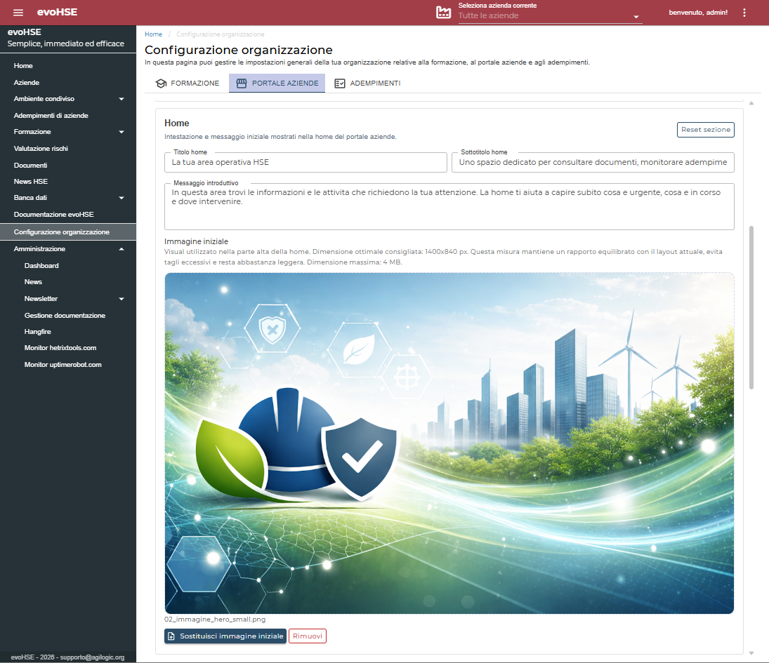 Interfaccia evoHSE — dashboard e moduli di gestione HSE